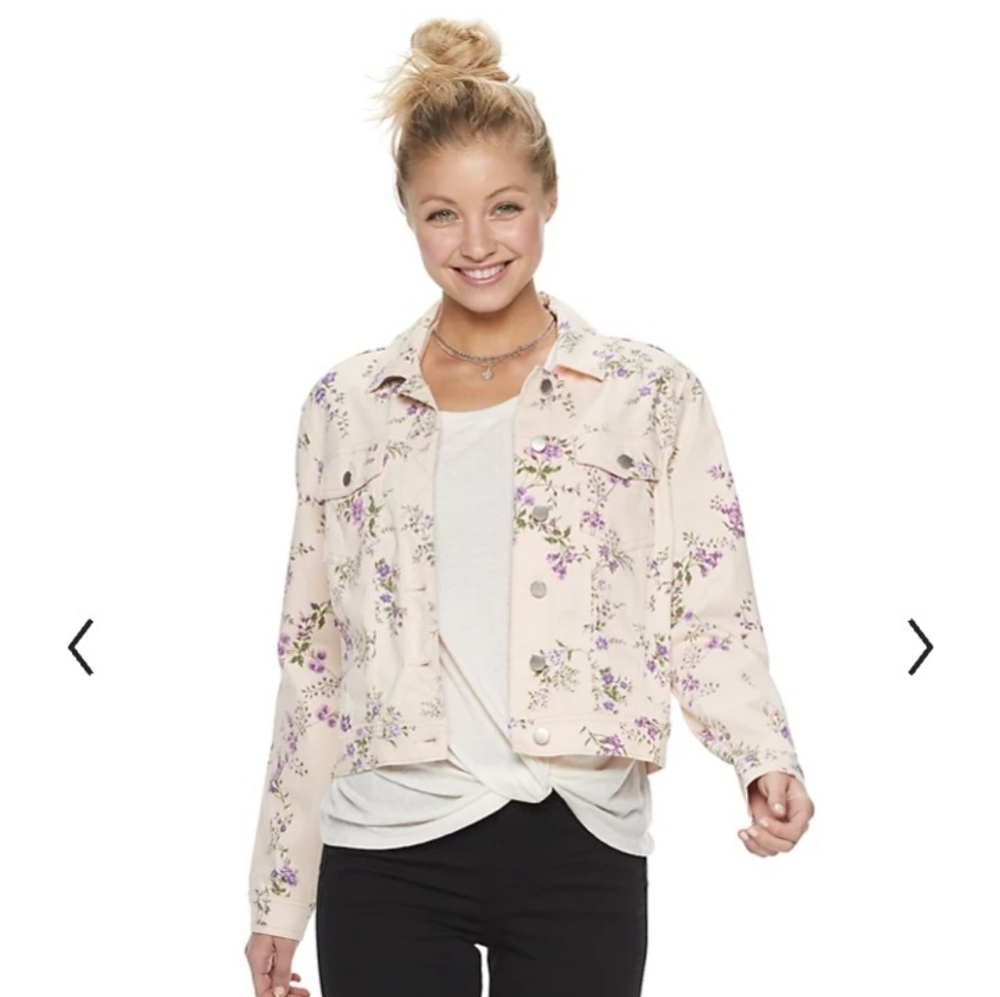 Candie's Printed Floral Crop Trucker Jacket